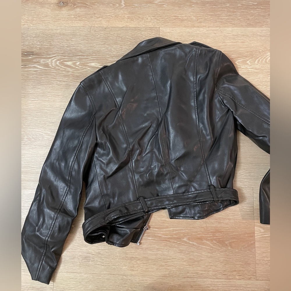 Zara Basic Cropped Moto Jacket, Small - image 2